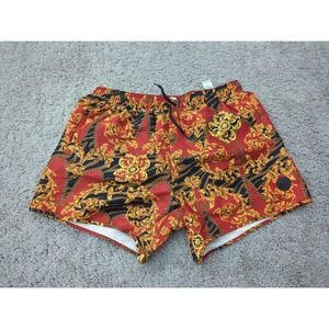Topman Swim Shorts Mens L/XL Red Baroque Chain Inseam:4.5" Pull On Drawstring